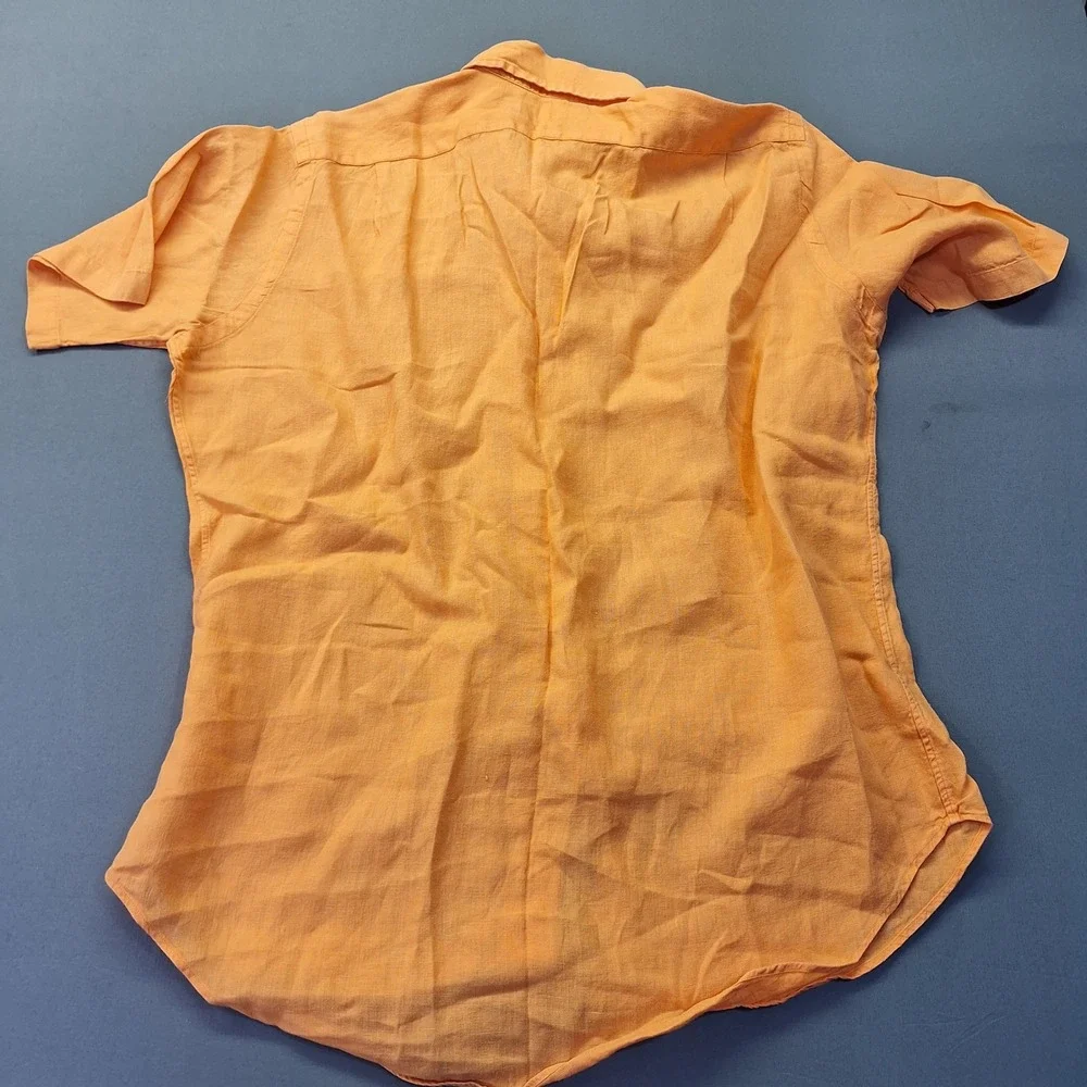 Polo Ralph Lauren Mens Orange 100% Linen Short Sleeve Button Down Shirt M Beach